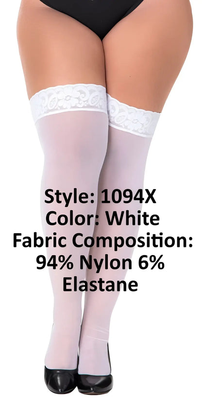 Mapale 1094X white mesh thigh highs featuring sheer fabric and delicate lace trim at the top