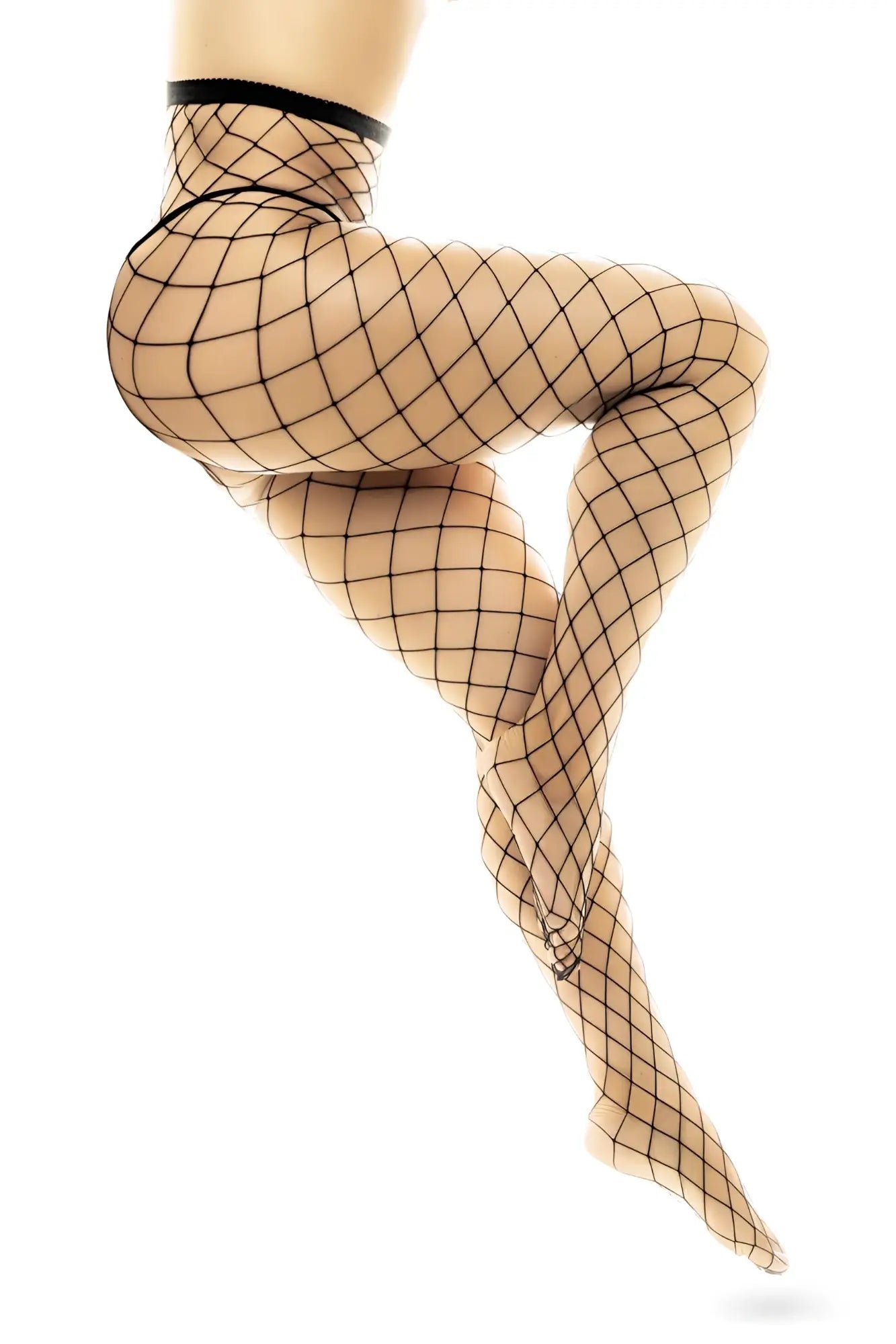 Black diamond-patterned fishnet stockings mapale 1106 fence net pantyhose in black with a snug form-fitting design