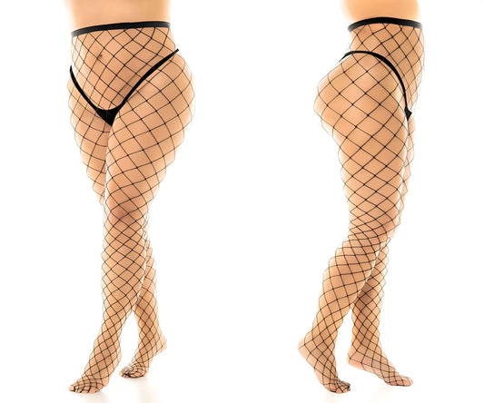 Black fishnet stockings by Mapale 1106X with a tight diamond-patterned mesh design in color black