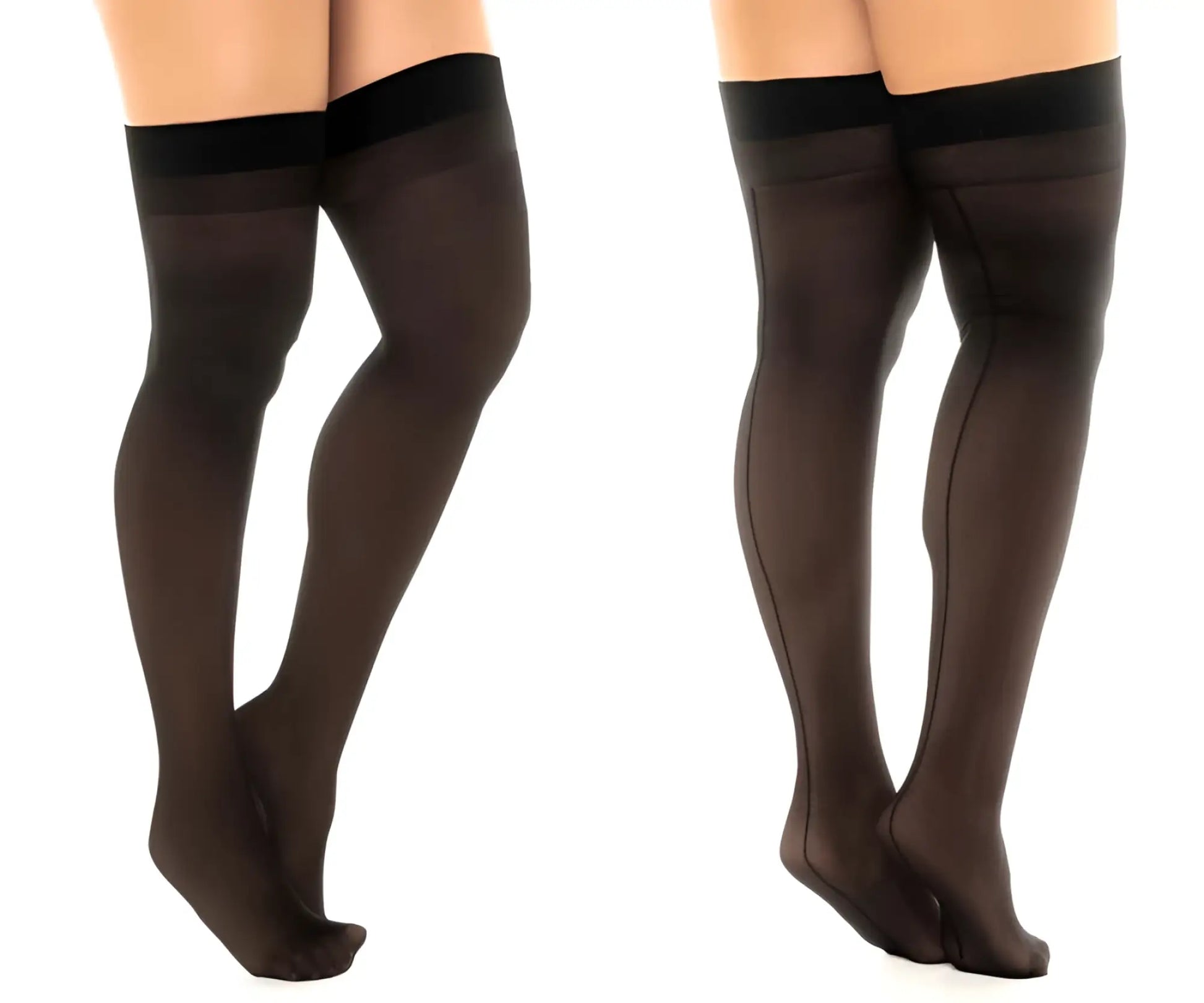 Black sheer thigh high stockings with a solid black elastic band at top by Mapale 1109 in black color