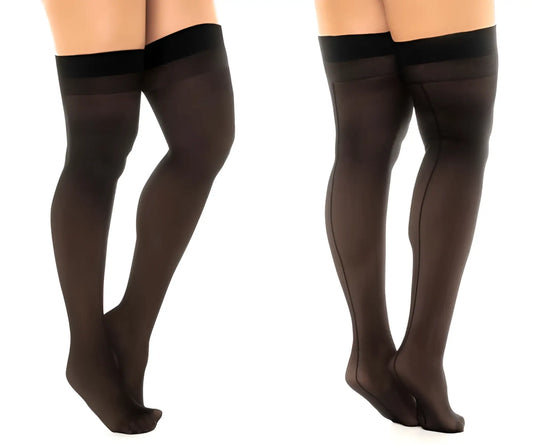 Black sheer thigh high stockings with a solid black elastic band at top by Mapale 1109 in black color