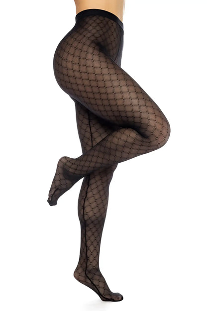Black fishnet tights with subtle geometric pattern mapale 1111 diamond mesh pantyhose in black color