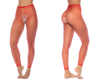 Red fishnet pantyhose with sheer grid pattern and elasticated waistband from mapale 1120 top or bottom stocking fence net