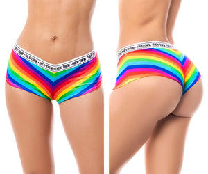 Mapale 122c rainbow cheeky short color briefs with rainbow stripes and a white elastic they them waistband