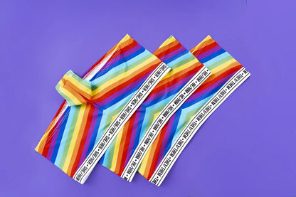 Mapale 122c rainbow cheeky short women’s underwear with rainbow stripes and white elastic waistband featuring the vagina text
