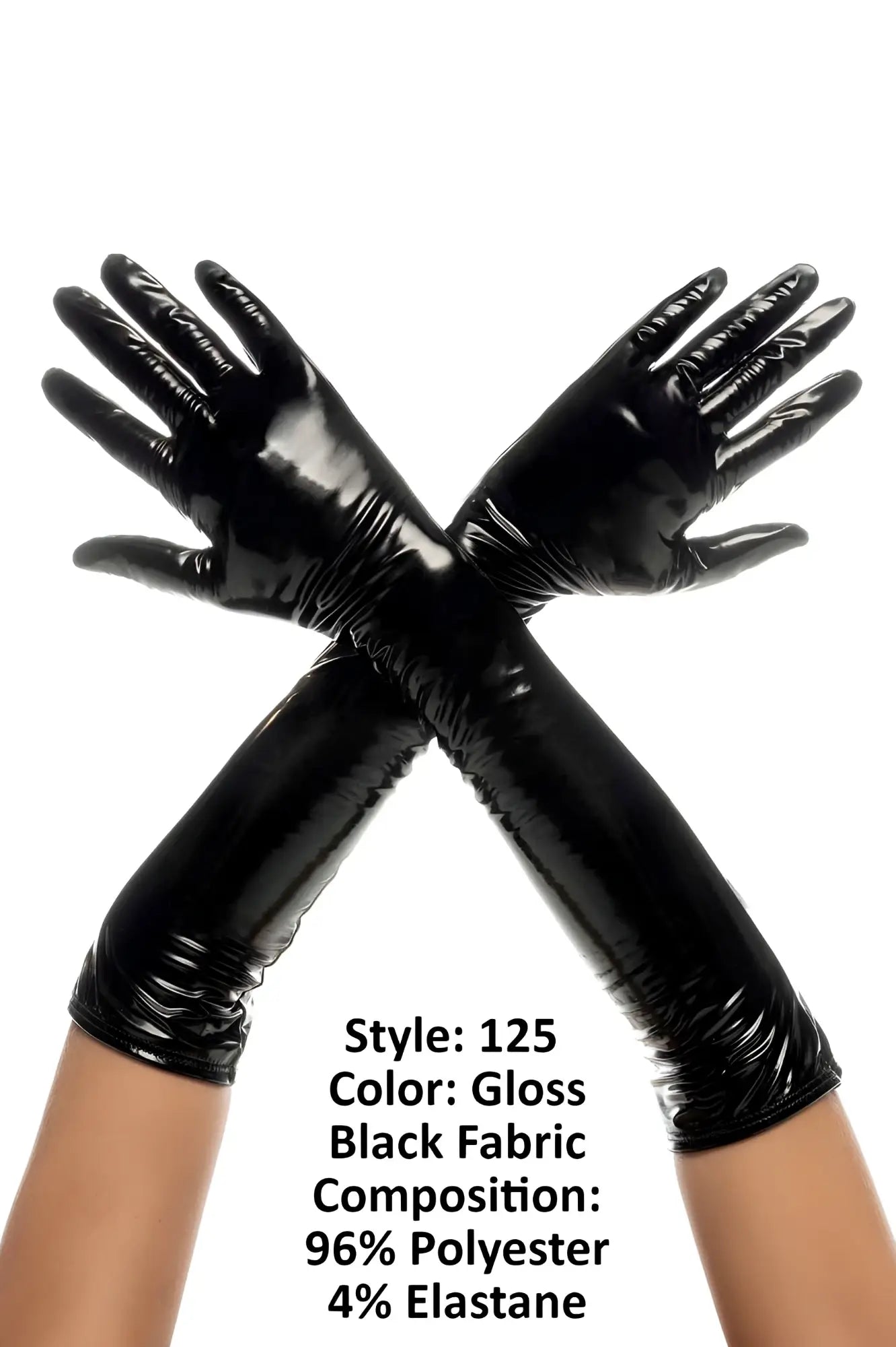 Mapale 125 cruella high glossy black long gloves made of 96 percent polyester and 4 percent elastane