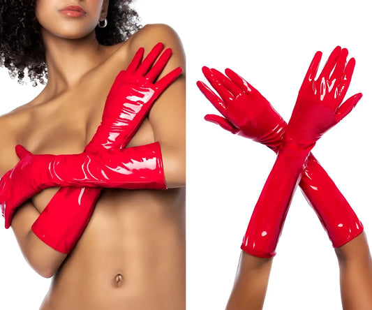 Vibrant red glossy latex opera gloves with long sleeves from mapale 125 gloves color gloss red collection