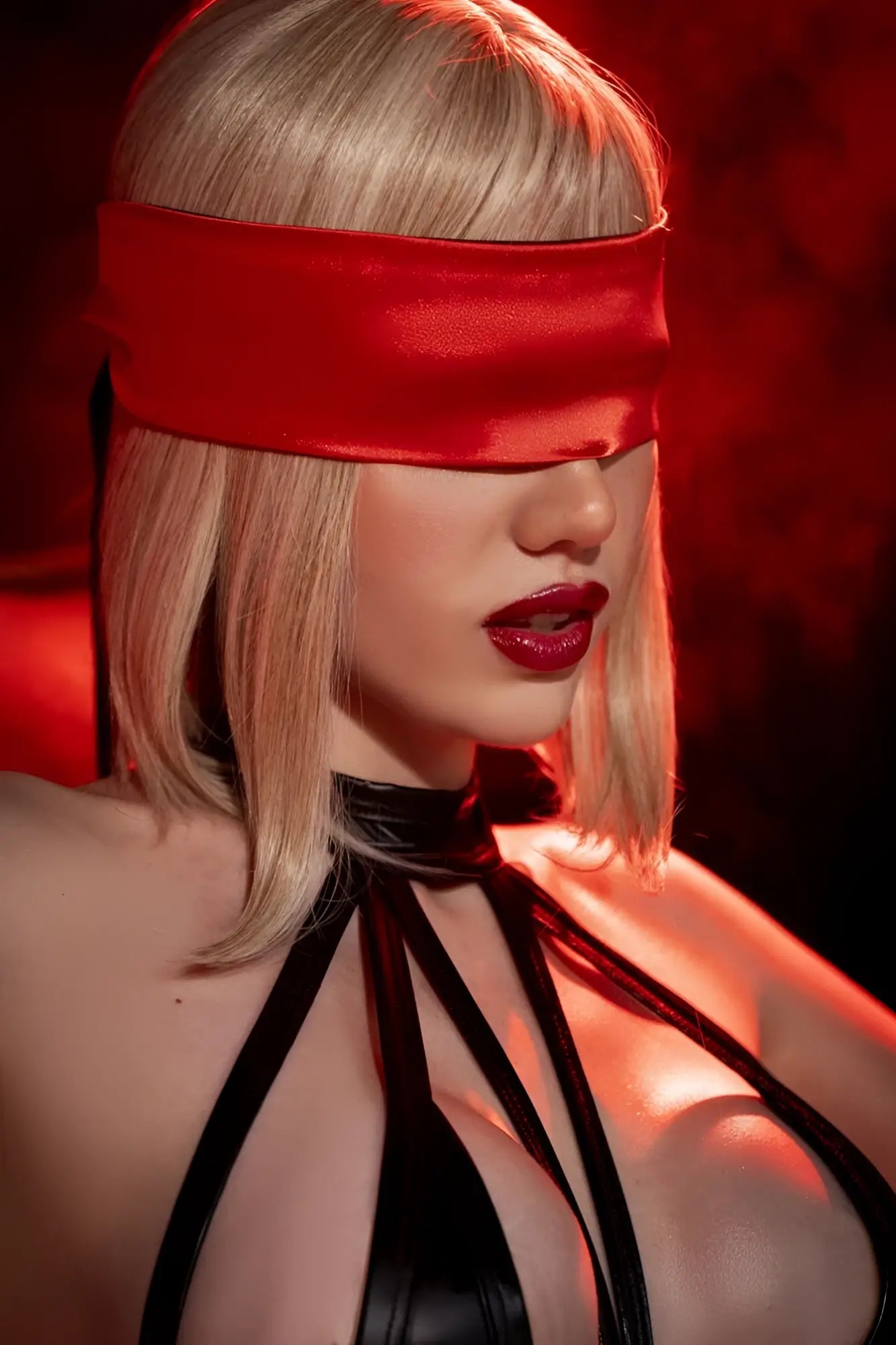 Red satin blindfold from mapale 128 eye hand tie in black and red featuring soft satin material for comfortable use