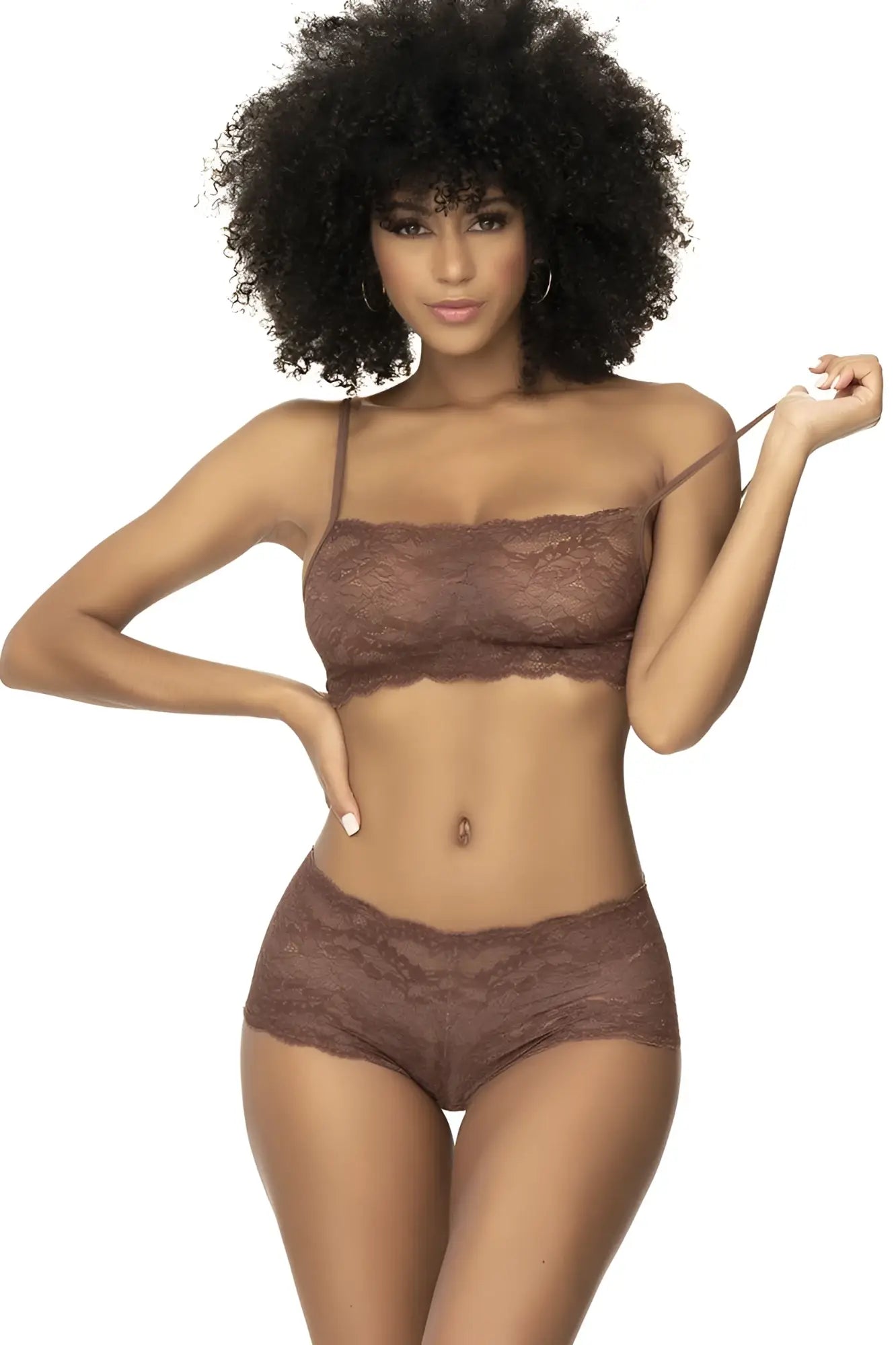 Brown lace bra and matching high-waisted panties set in cocoa color from mapale 206 panty and top lace set
