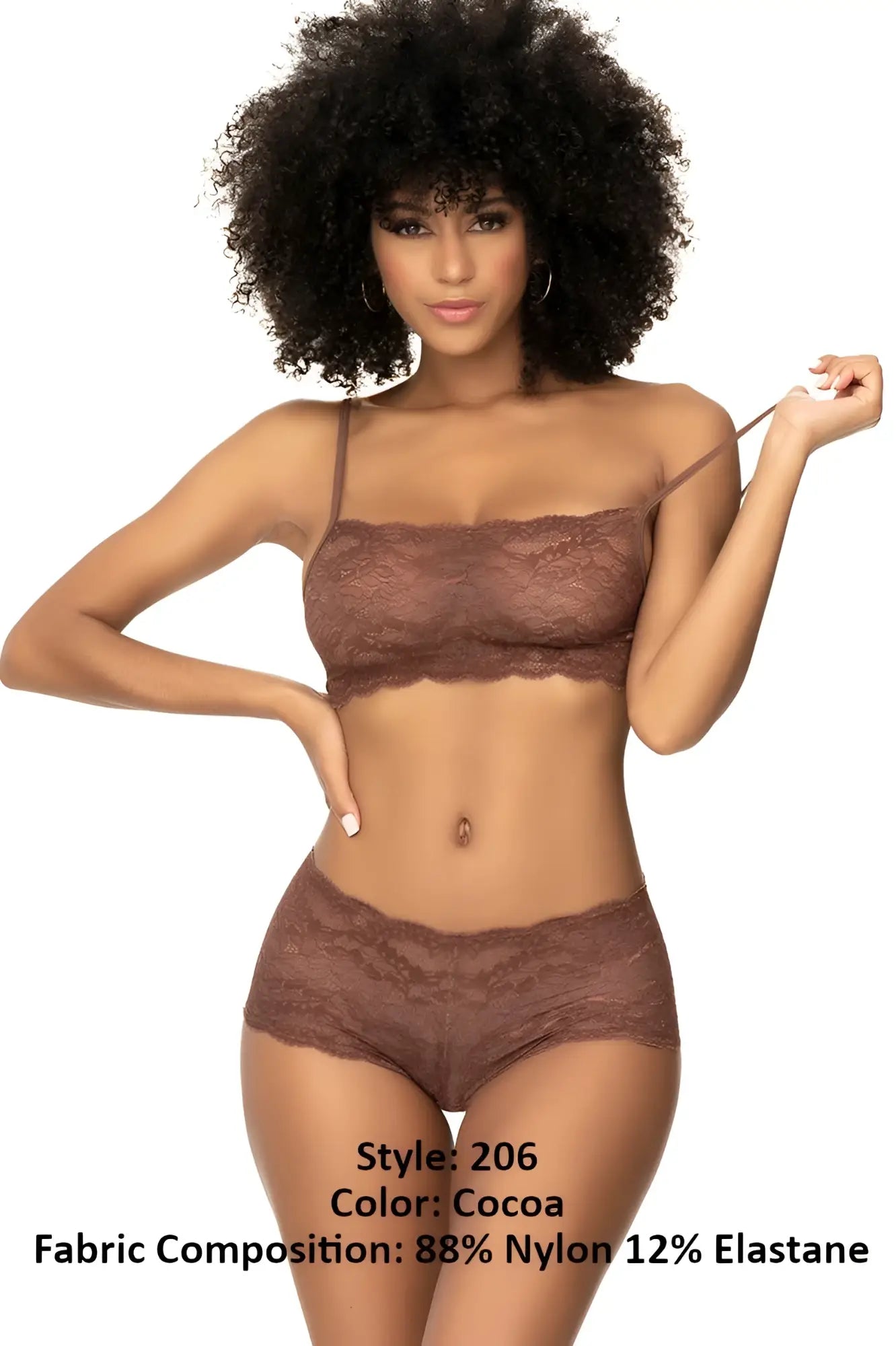 Mapale 206 panty and top lace set in cocoa color featuring a lace bra and matching high-waisted panties