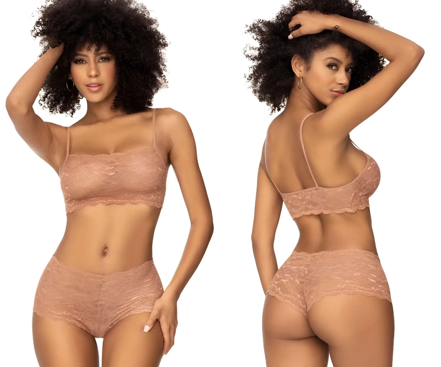 Mapale 206 lace set in taupe featuring a delicate rose gold lace bra and matching high-waisted panties