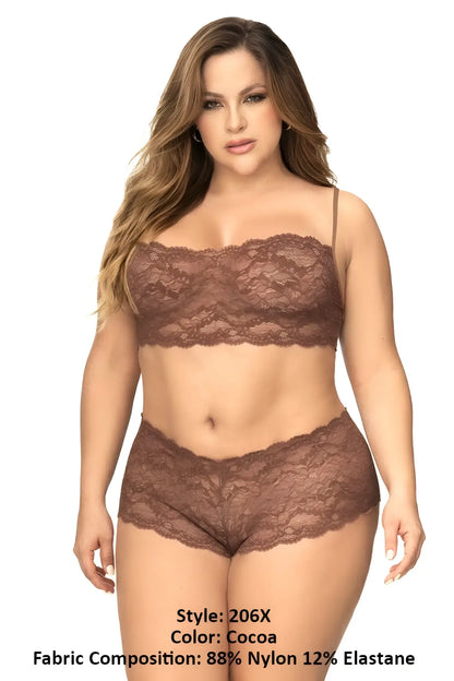 Mapale 206X cocoa lace lingerie set with intricate floral patterns and delicate spaghetti straps