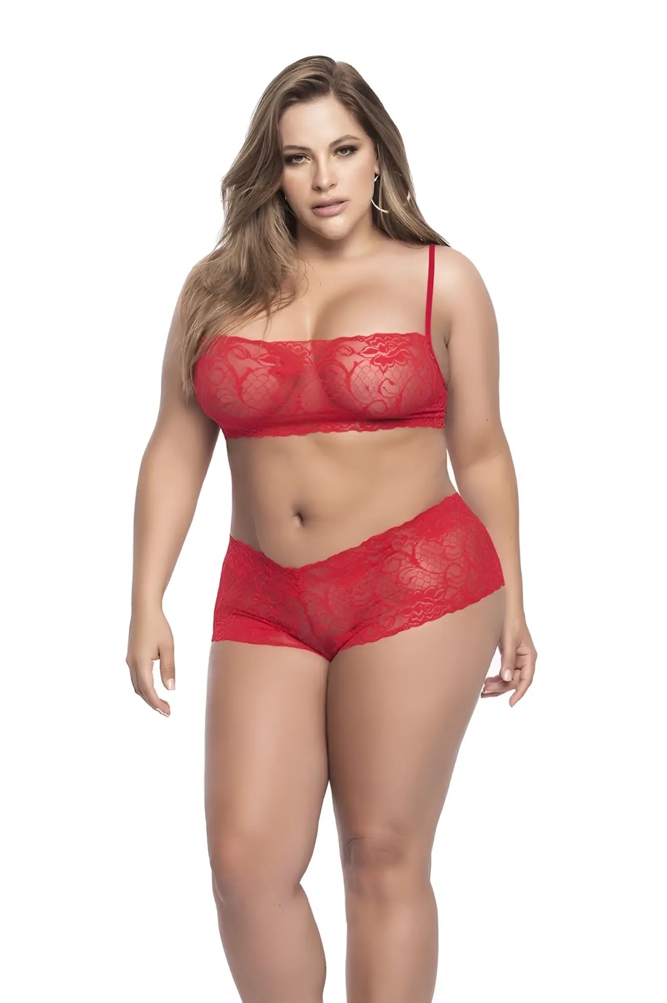 Red lace bra and matching panty set by mapale 206x featuring intricate lace details in vibrant red color