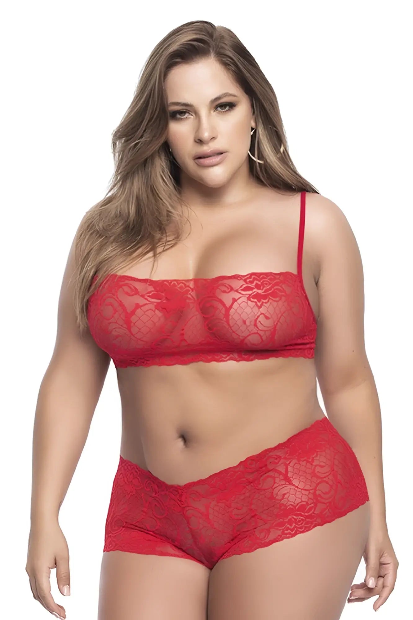 Mapale 206x panty and top lace set in red with delicate lace fabric lingerie set for intimate wear