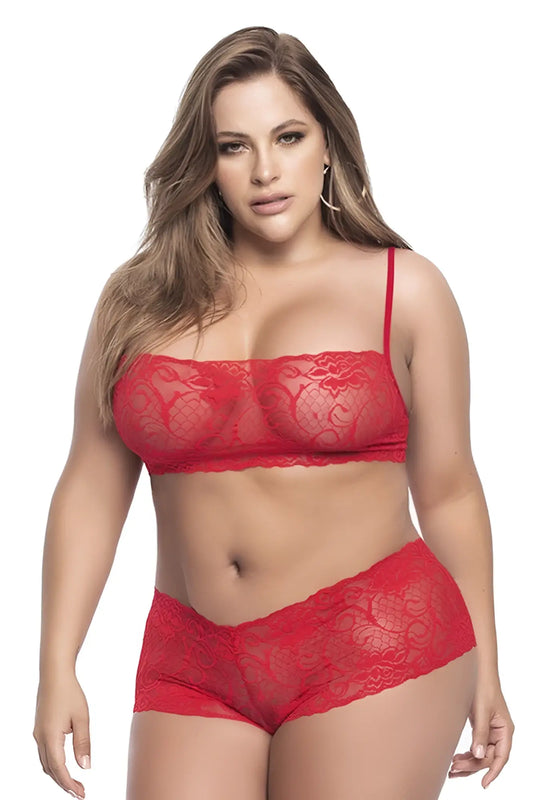 Mapale 206x panty and top lace set in red with delicate lace fabric lingerie set for intimate wear