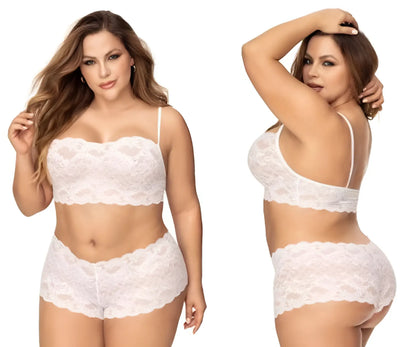 White lace bra and matching shorts set by mapale 206x in white featuring delicate lace material