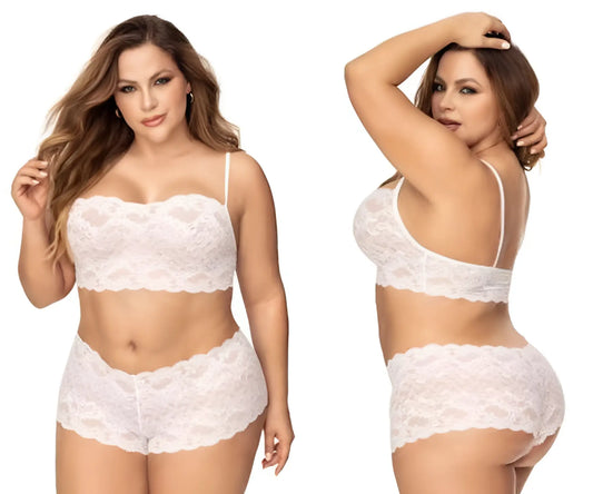 White lace bra and matching shorts set by mapale 206x in white featuring delicate lace material
