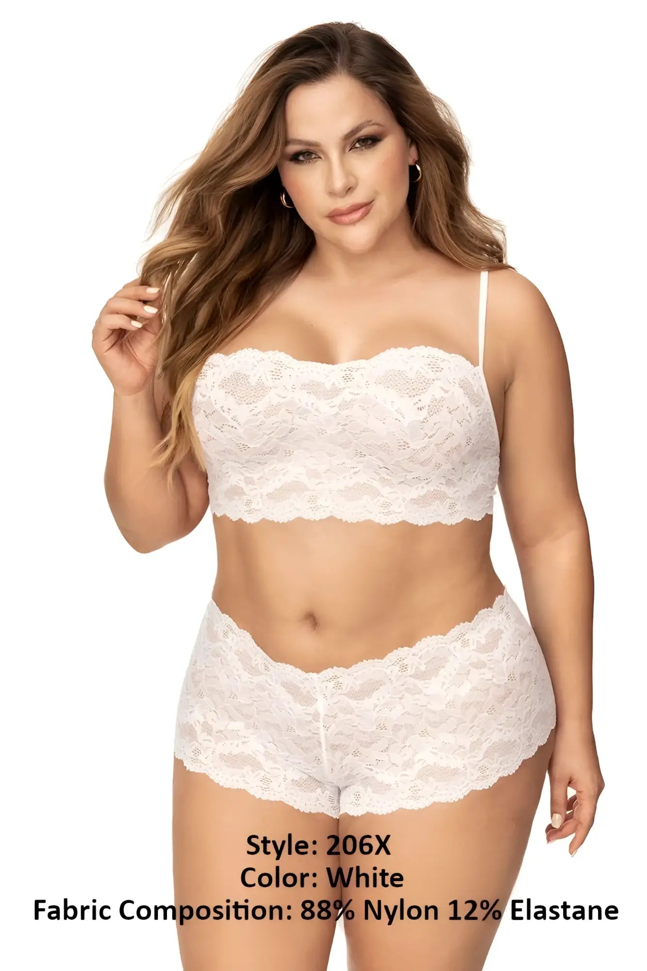 White lace lingerie set with delicate floral patterns and thin spaghetti straps by Mapale 206X in white