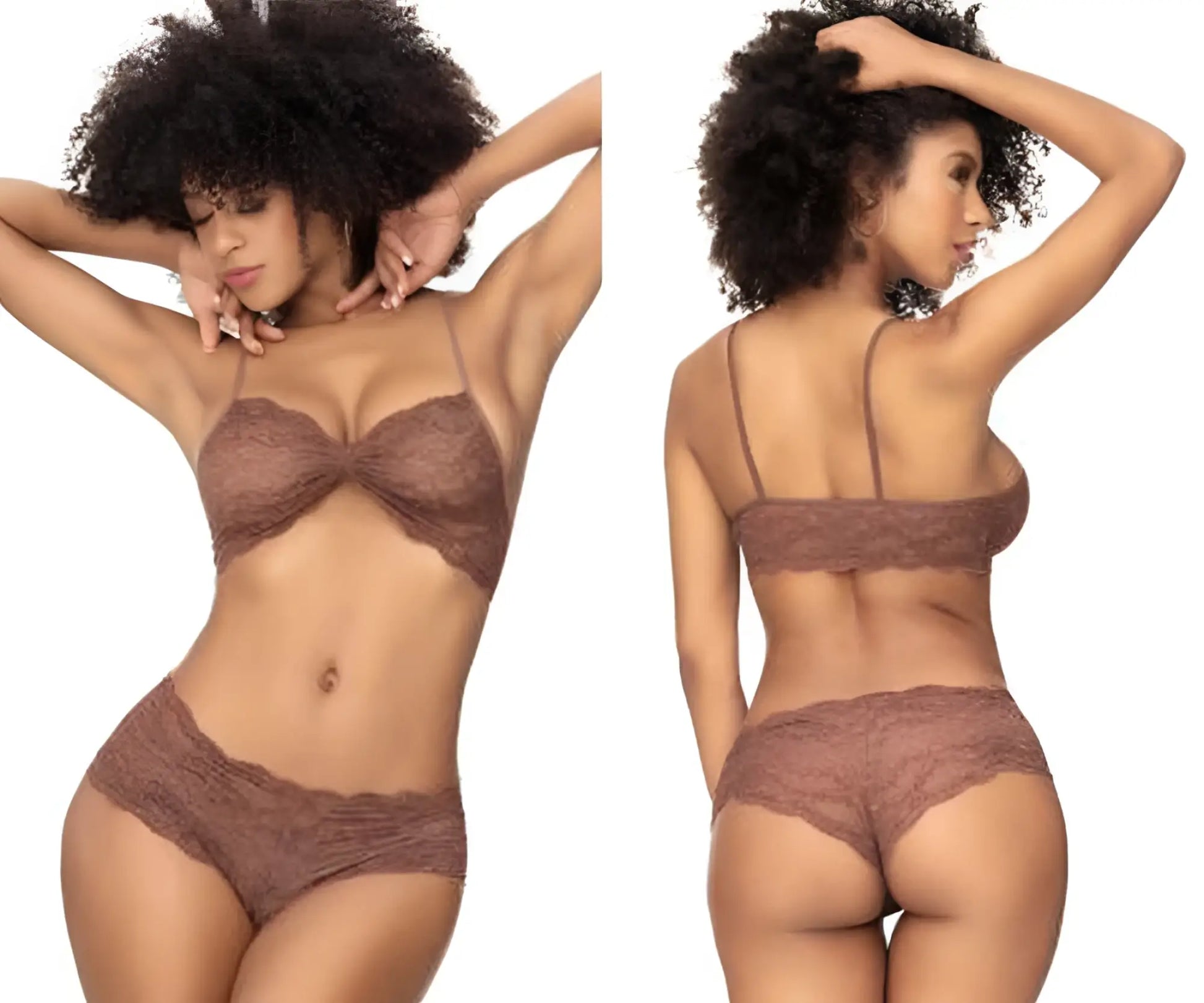 Brown lace bra and matching panties set in cocoa color featuring delicate lace details from mapale 207 collection