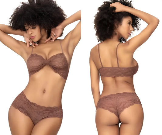 Brown lace bra and matching panties set in cocoa color featuring delicate lace details from mapale 207 collection