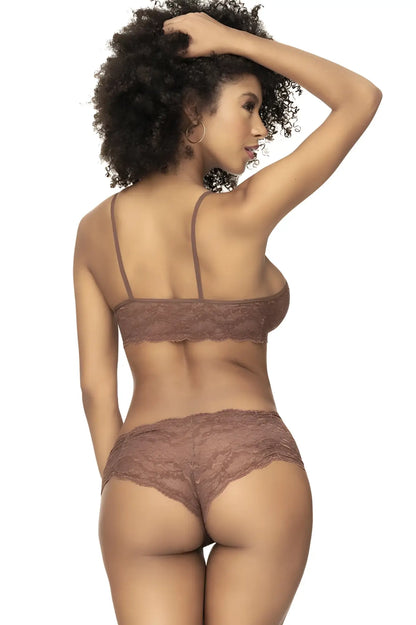 Brown lace bra and matching panties set color cocoa by mapale features delicate lace material for intimate wear