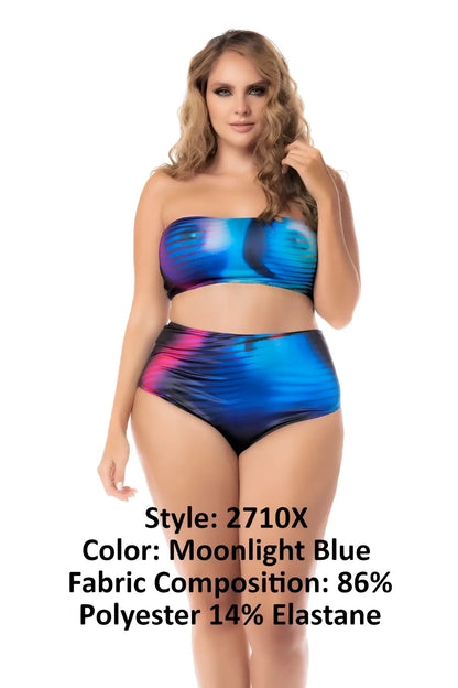 Moonlight blue strapless bikini set with shimmering iridescent blue and pink gradient by Mapale 2710X two piece set