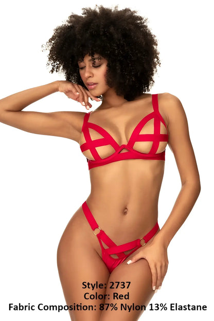 Red strappy lingerie two piece set by Mapale with geometric cutout design perfect for intimate wear