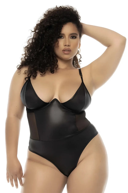 Black glossy wet look one-piece swimsuit with sheer mesh side panels mapale 2752x bibi bodysuit plus color