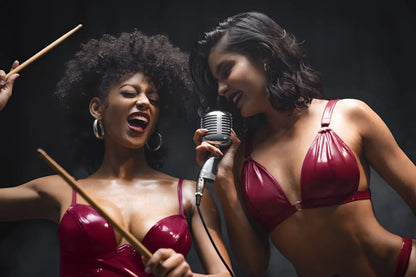 A vintage-style silver microphone with classic grille and chrome finish showcasing the mapale 2761 two piece set gloss wine