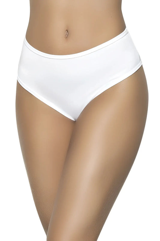 White mapale 3037 high waist bikini bottom made of smooth stretchy fabric shown from the back side