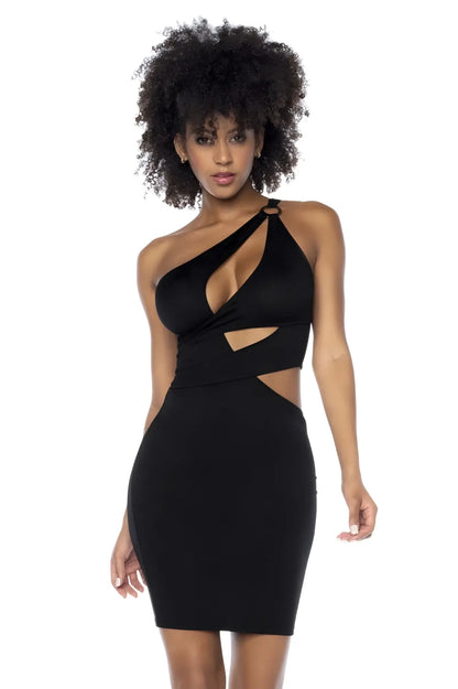 Black Mapale 40004 one-shoulder bodycon dress with cut-out details, sleek fit, perfect for evening wear