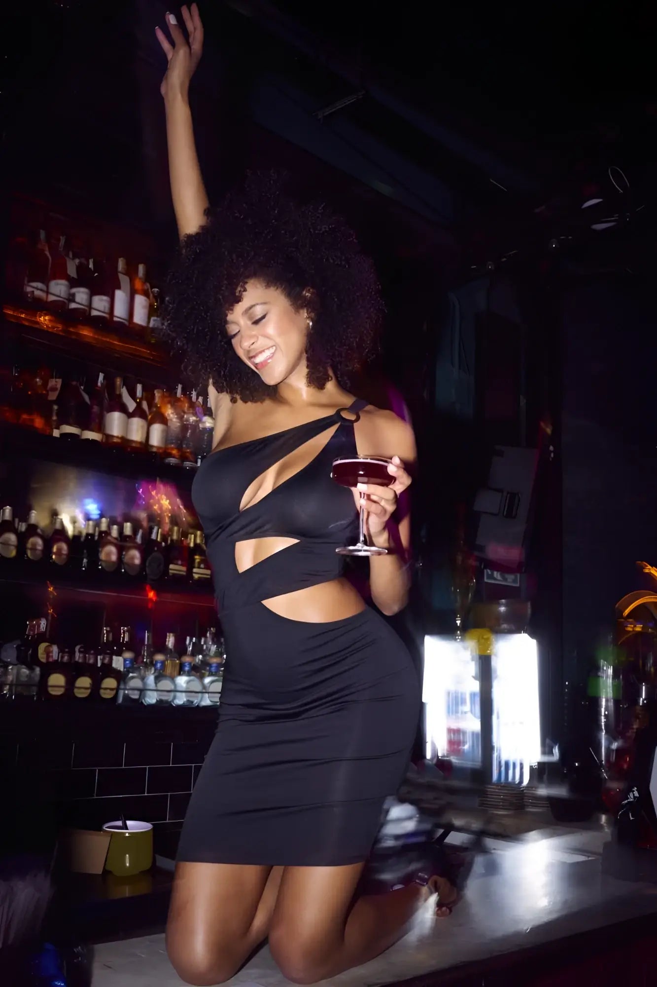 Black one-shoulder cut-out dress by mapale 40004 featuring sleek fabric perfect for elegant evening wear