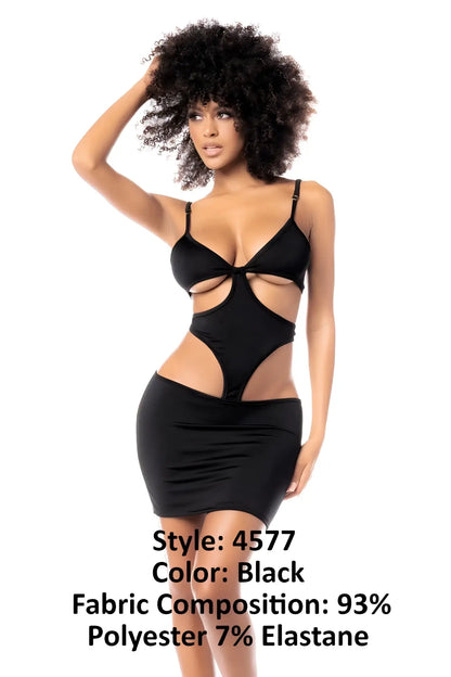 Black cut-out bodycon dress mapale 4577 with triangle neckline and high-waisted skirt made of polyester and elastane