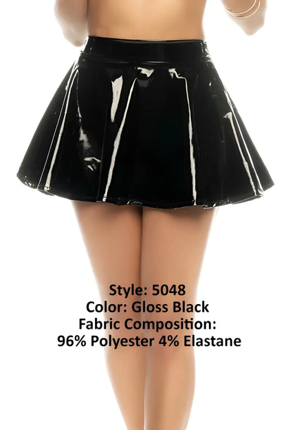 Gloss black pleated mini skirt made of 96% polyester and 4% elastane by Mapale 5048 Vegas skirt