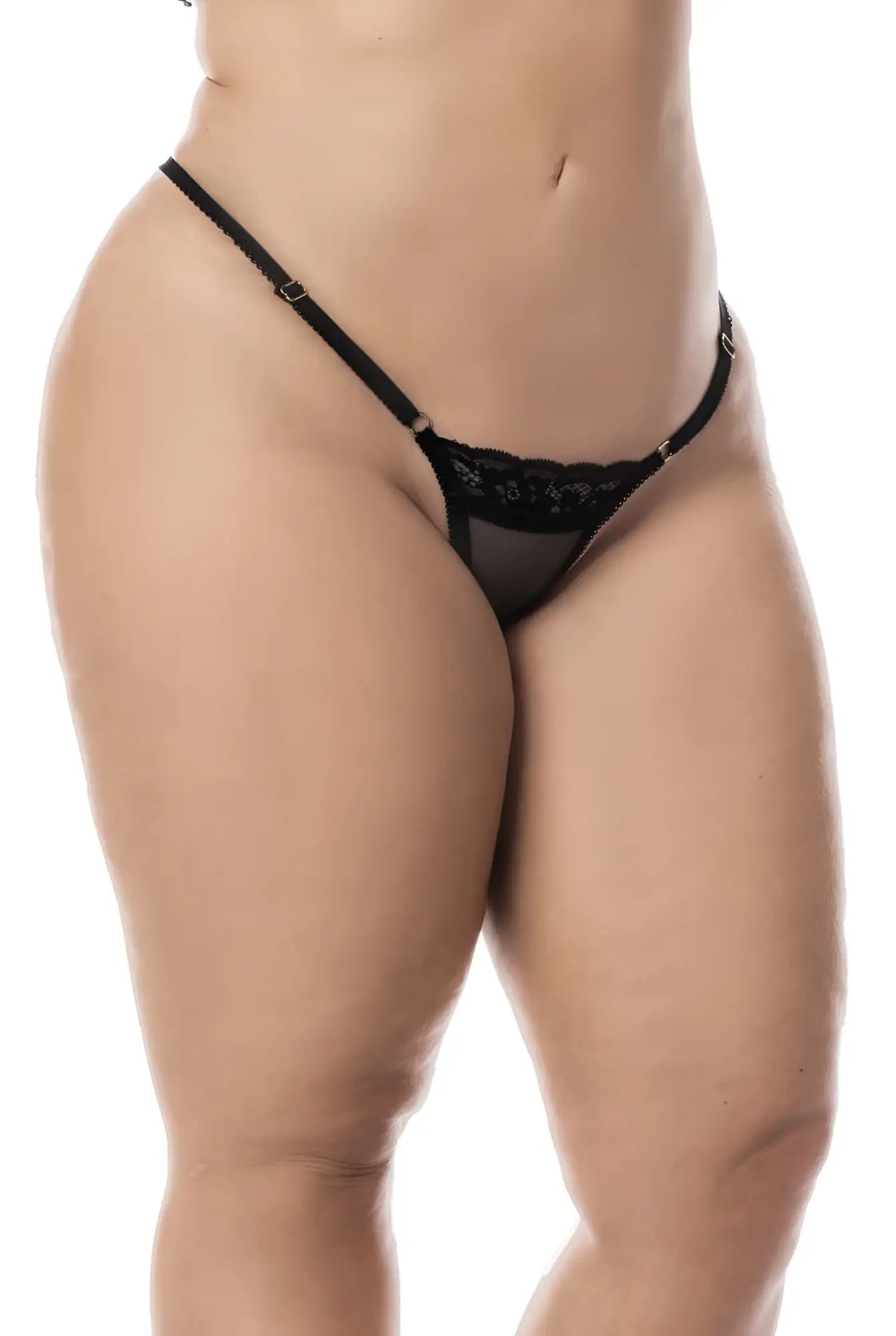 Black lace thong from Mapale 7487X babydoll with delicate floral embroidery and thin adjustable straps
