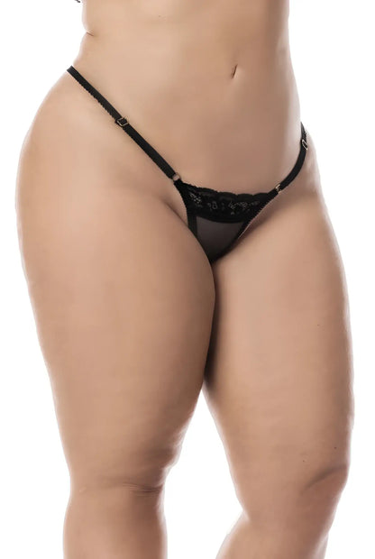 Black lace thong from Mapale 7487X babydoll with delicate floral embroidery and thin adjustable straps