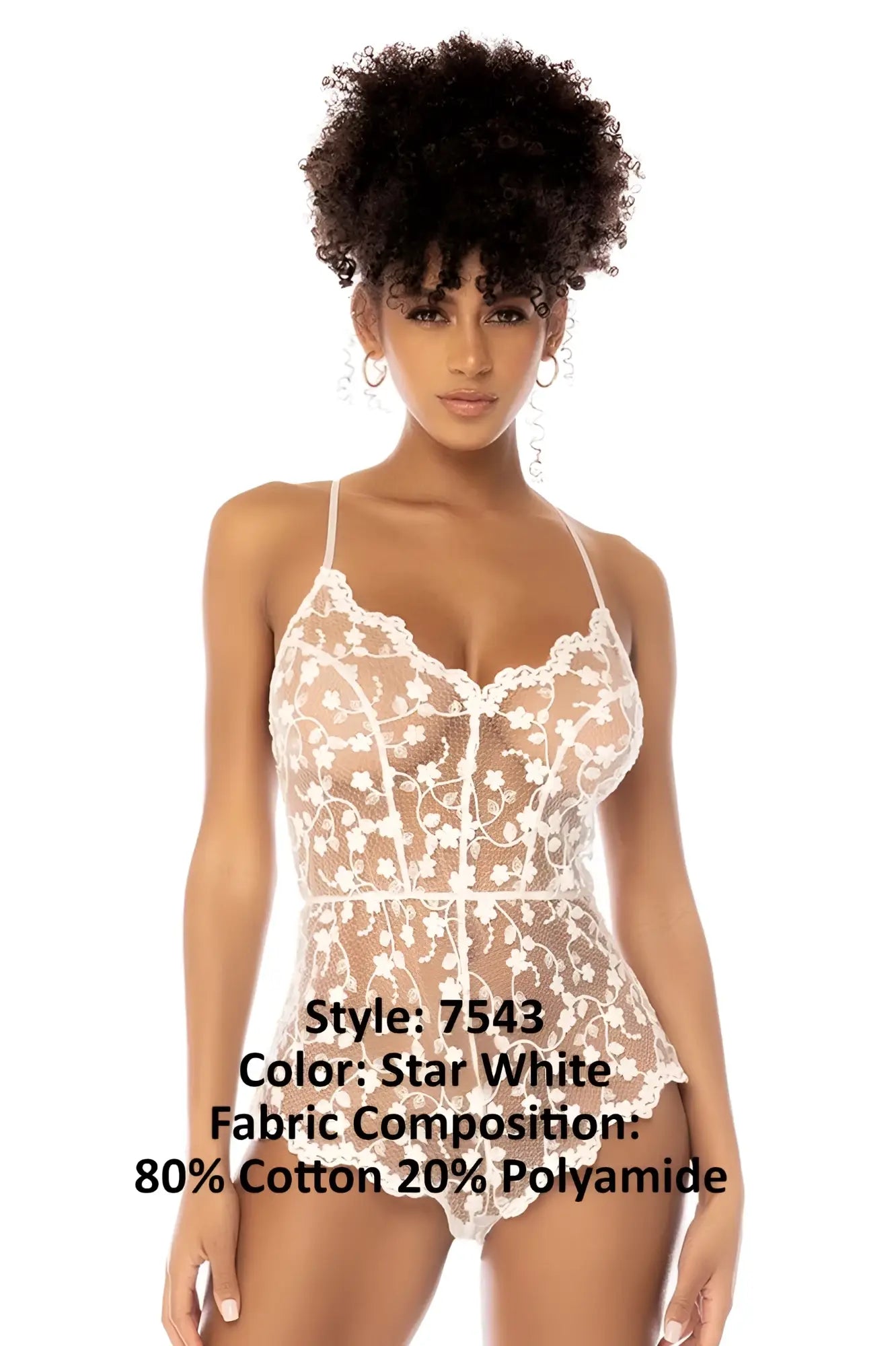 Mapale 7543 celina romper star white lace bodysuit with floral patterns and delicate spaghetti straps