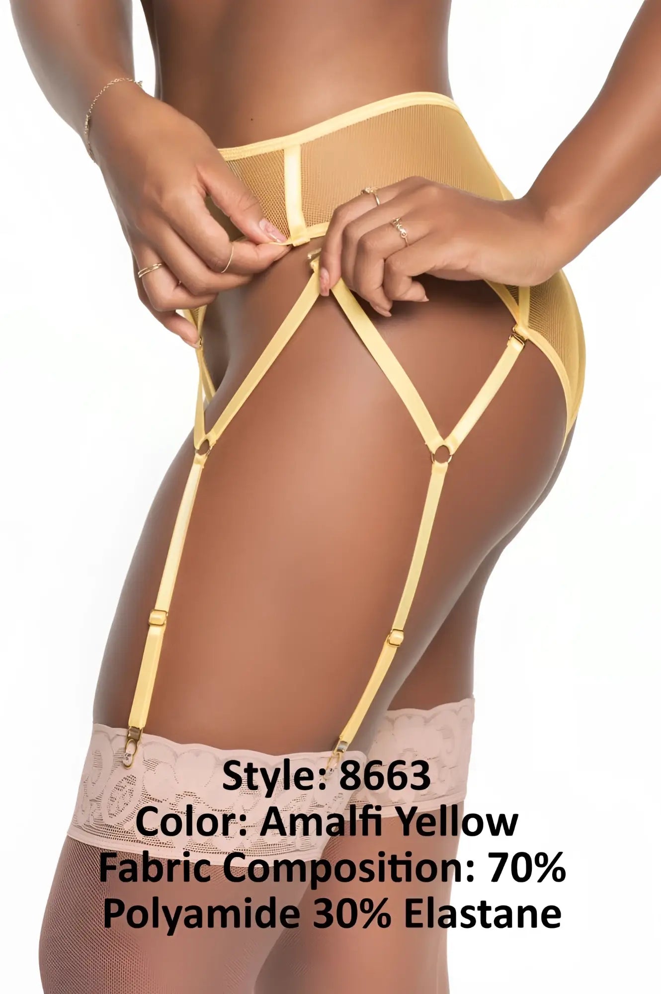 Mapale 8663 two piece set amalfi yellow lace-trimmed thigh-high garter belt with mesh and elastic straps