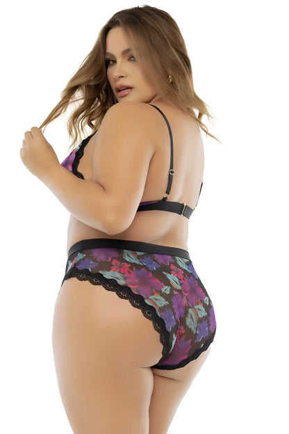 Mapale 8771x purple and black floral patterned high-waisted briefs with lace trim in the two piece set color dream flower print