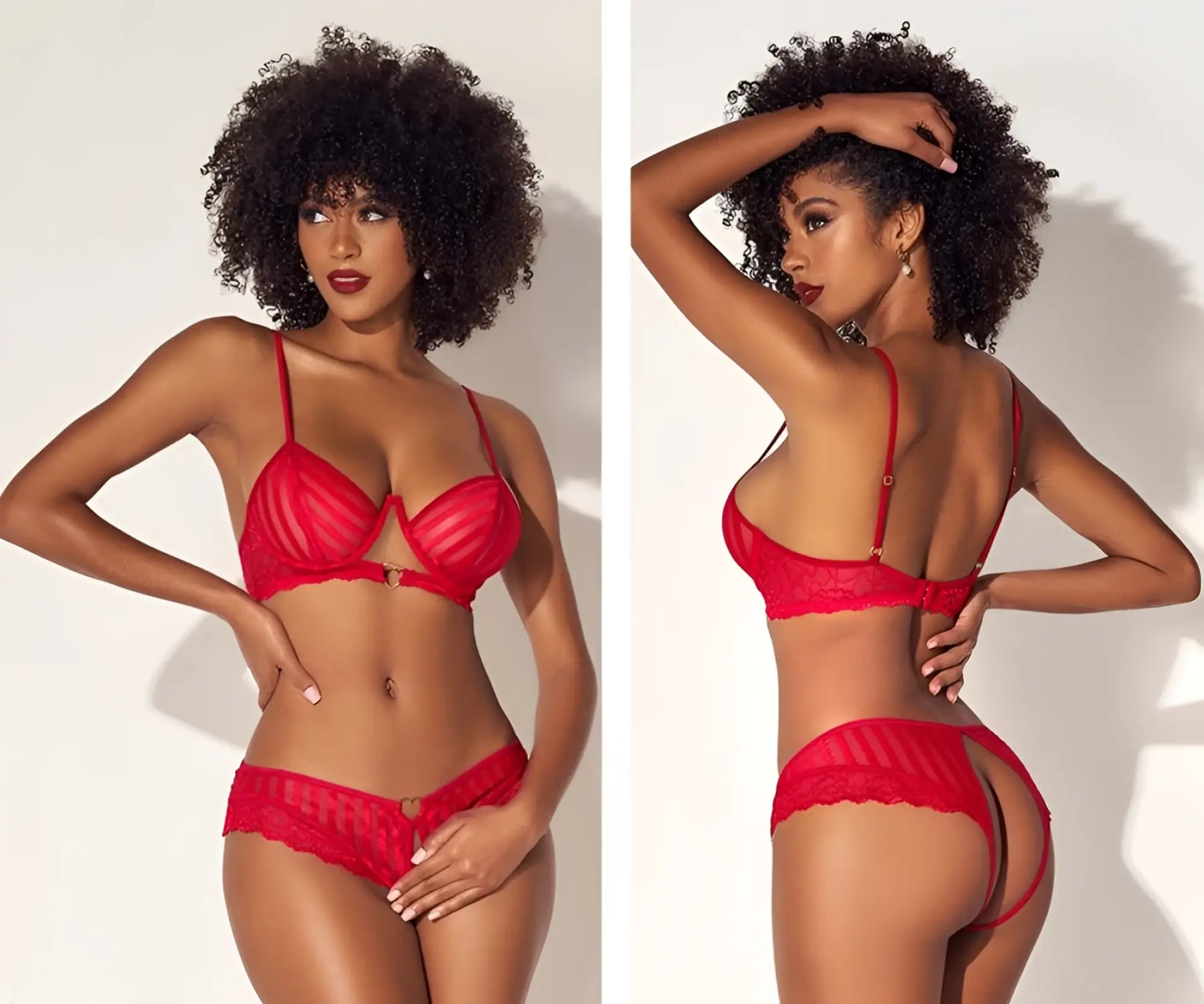 Red lace lingerie set mapale 8816 with thin straps bra and matching thong featuring delicate floral patterns