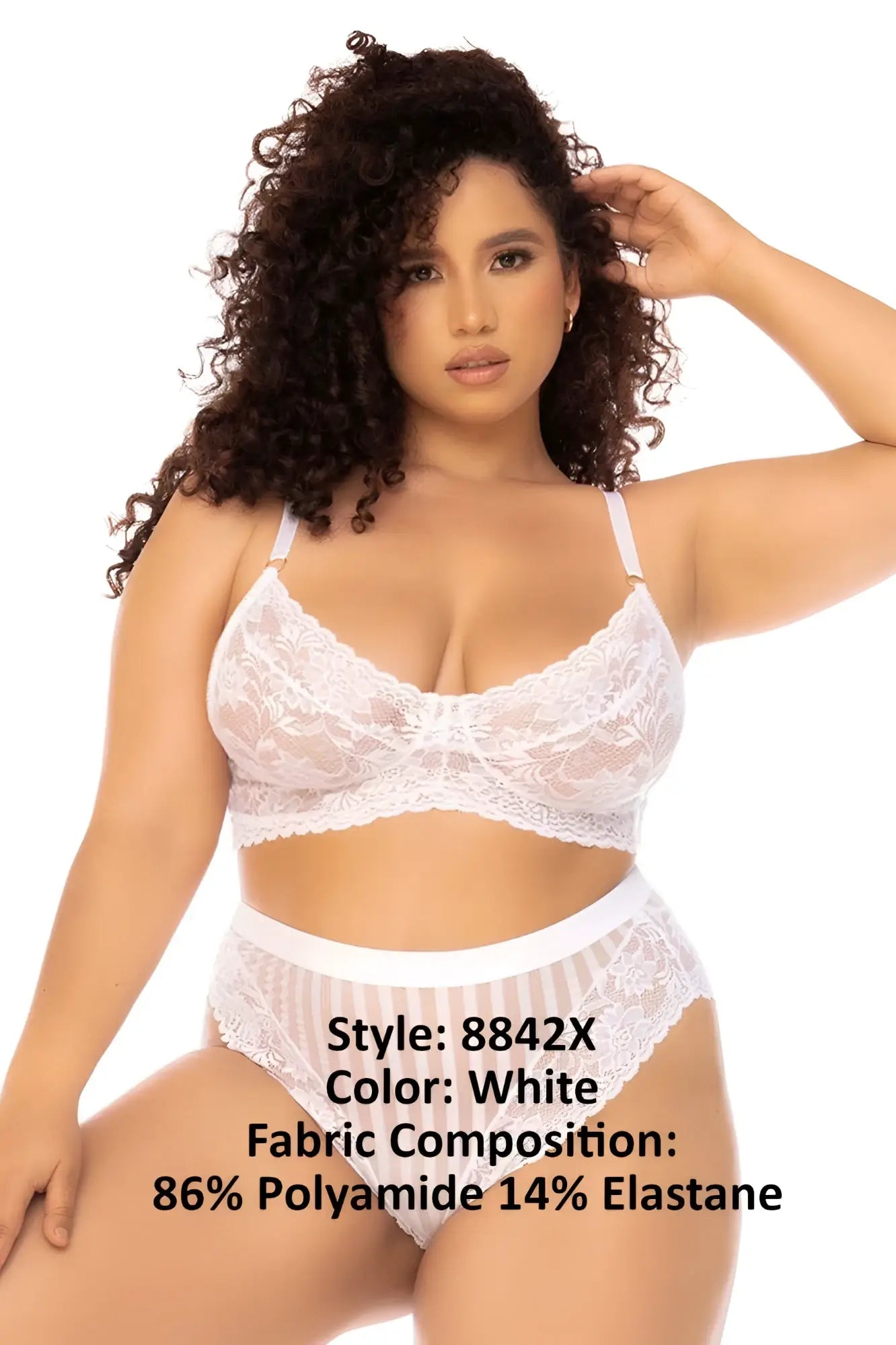Mapale 8842X Emberly white lace bra and matching panties set with delicate floral patterns and soft stretchy fabric blend