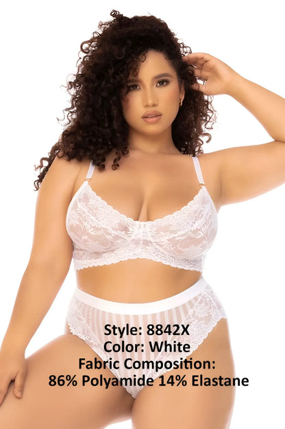 Mapale 8842X Emberly white lace bra and matching panties set with delicate floral patterns and soft stretchy fabric blend