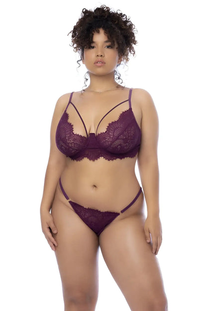 Mapale 8866X purple lace bra and matching thong set in wine color showcasing elegant three piece lingerie design