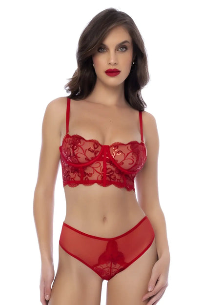 Red lace bra and matching panties two piece set by mapale 8895 in vibrant red for intimate wear