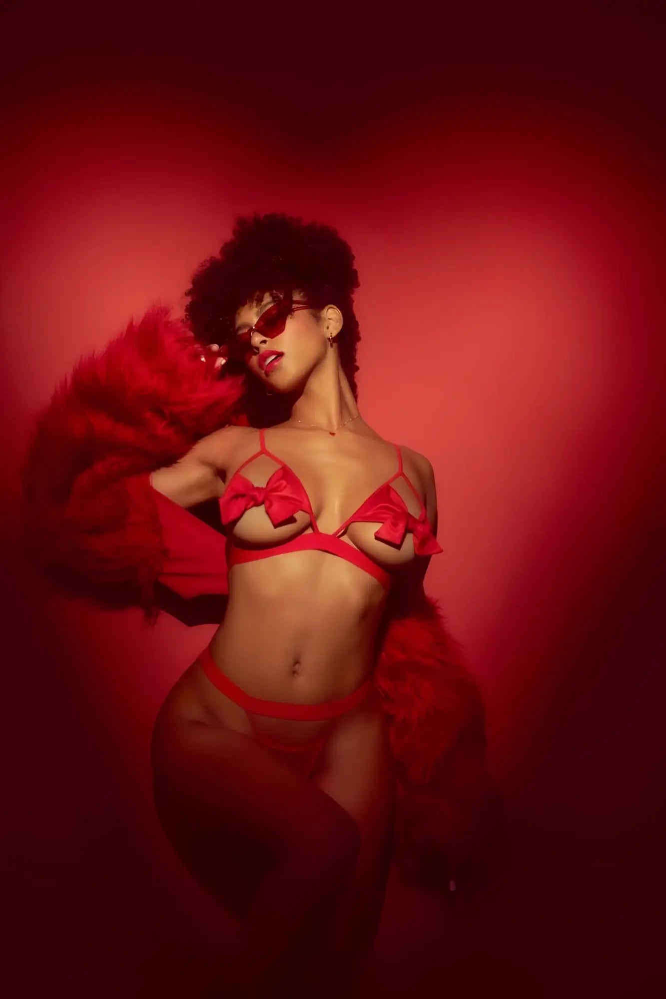 Red satin bra with matching bow details from mapale 8901 two piece set in red