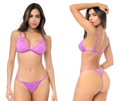 Purple lace lingerie set mapale 8949 two piece set in wild orchid with triangle bra and thong featuring floral patterns