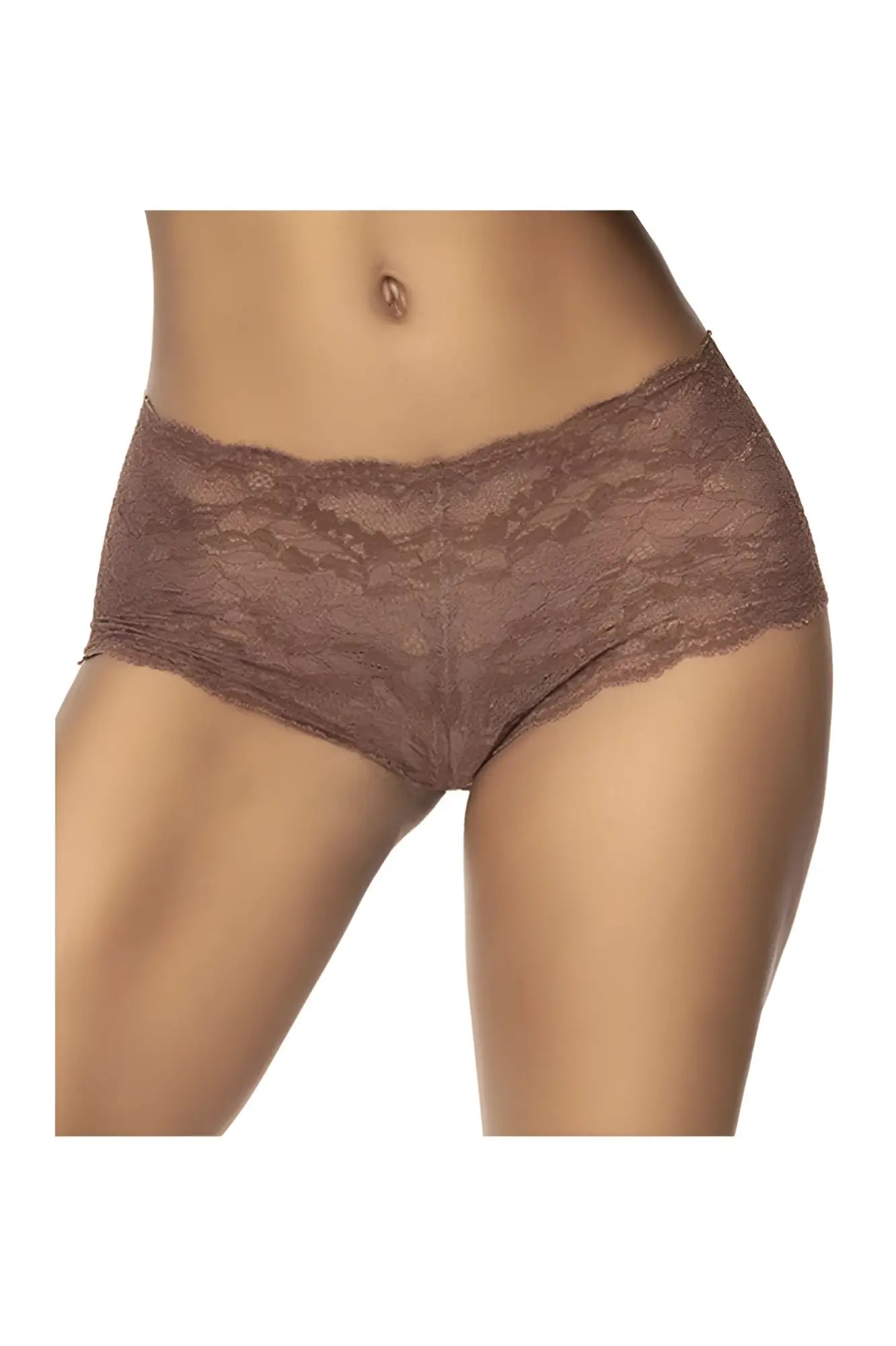 Brown lace boyshort underwear with delicate intricate pattern in cocoa color by mapale 90 lace