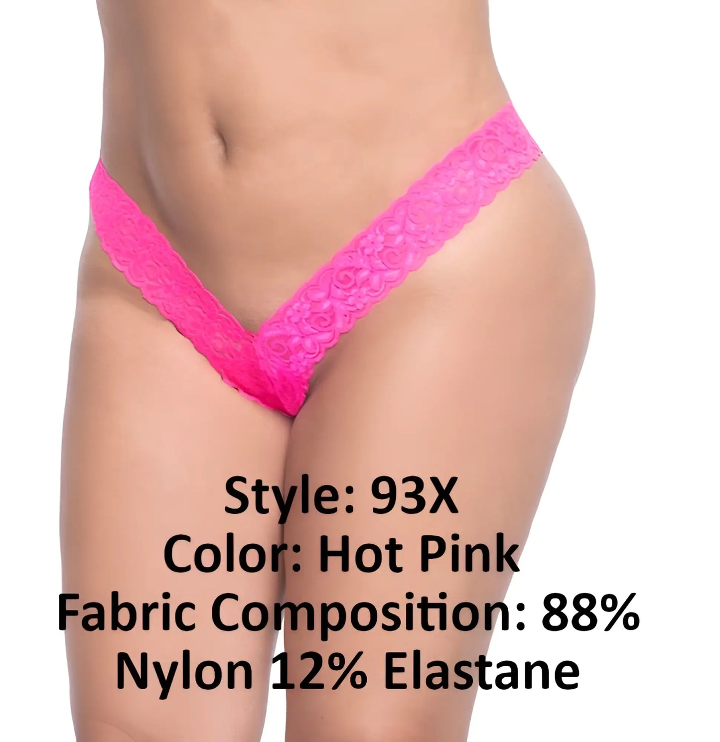 Mapale 93x hot pink lace boyshort thong with v-shaped design and floral pattern shown from the back side