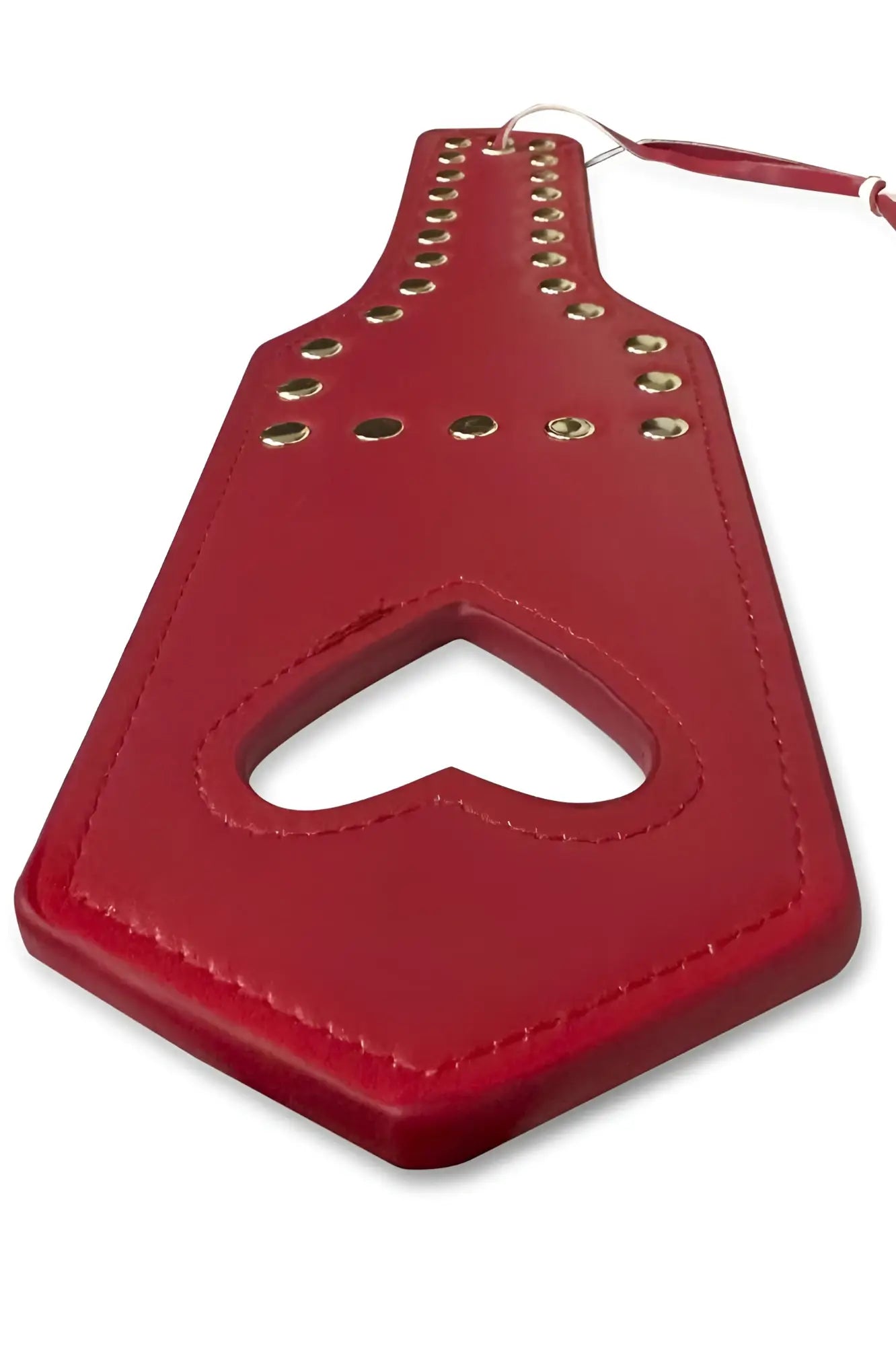 Red leather paddle spanker with gold-colored studs and heart-shaped cutout from mapale 998 in red