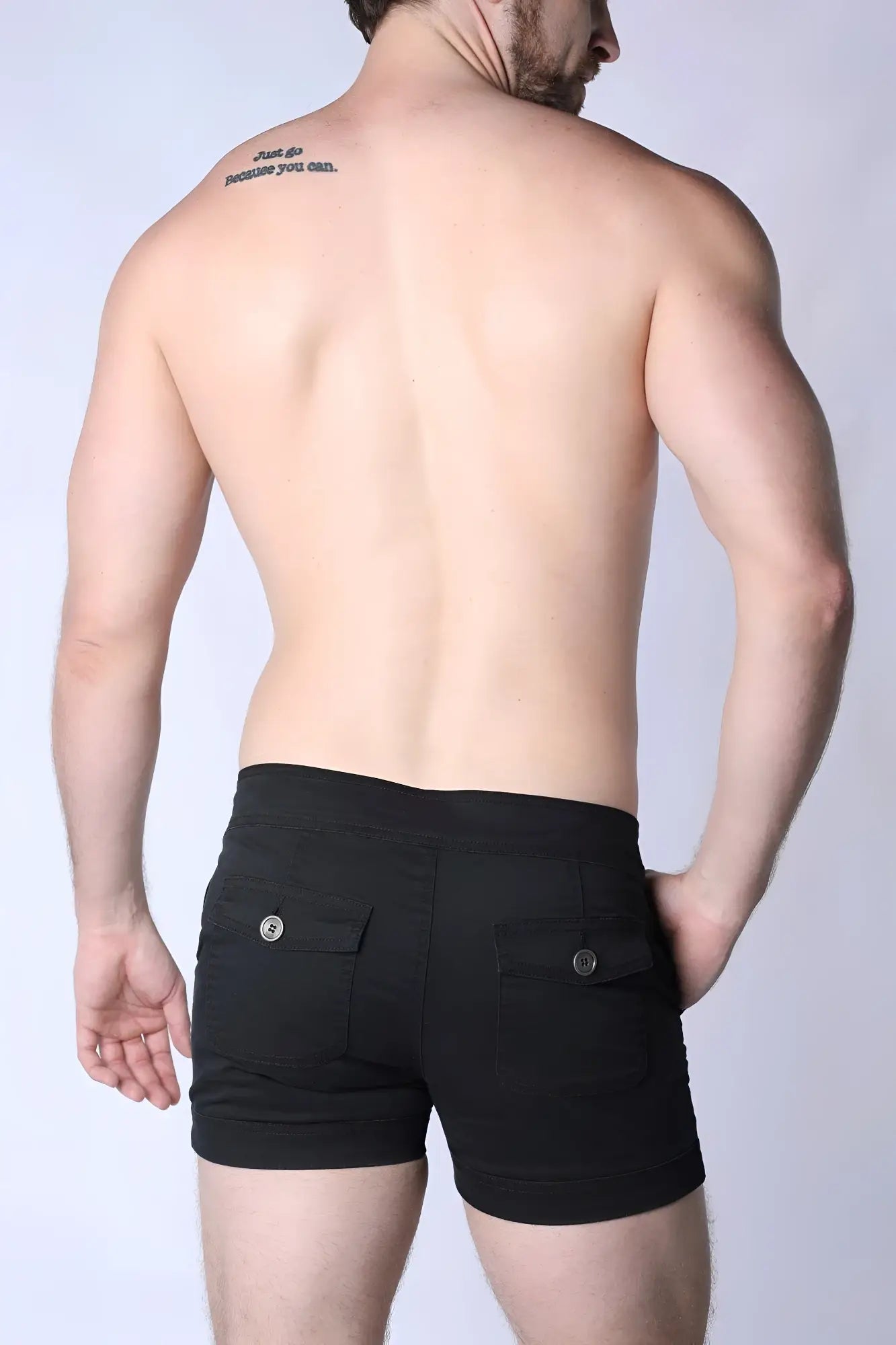 Black mariner sailor short with two front pockets secured by silver buttons perfect for casual wear